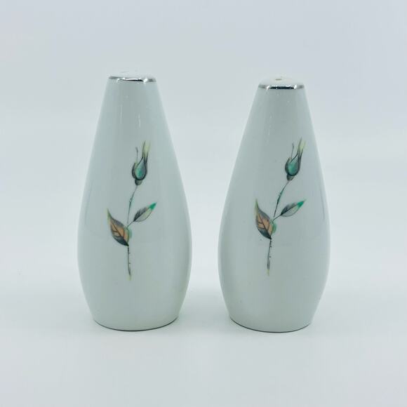 Vintage 1950s Japan White Dawn Rose Salt & Pepper Shakers Kitchen Storage Set - Picture 1 of 5